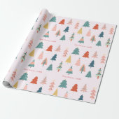 Kleurrijke Boho kerstbomen roze aangepaste naam Cadeaupapier (Uitgerold)