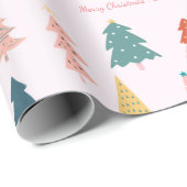 Kleurrijke Boho kerstbomen roze aangepaste naam Cadeaupapier (Rol Hoek)