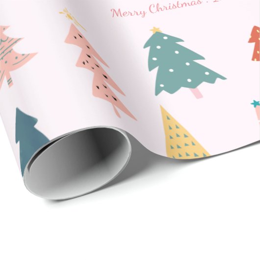 Kleurrijke Boho kerstbomen roze aangepaste naam Cadeaupapier (Rol Hoek)
