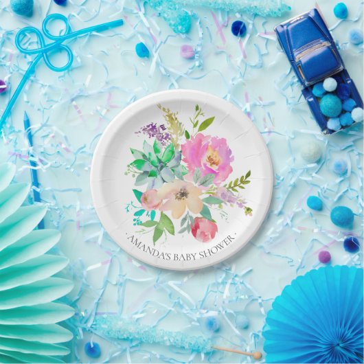 Kleurrijke Boho Lavendel Flowers Shower 7" Bord (Feest)