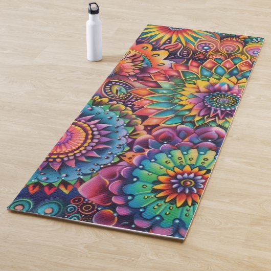 Kleurrijke Boho Mandala Bloemige Premium Yogamat (In situ)