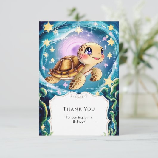 Kleurrijke Boho onderwater schildpad verjaardag Bedankkaart (Staand voorkant)