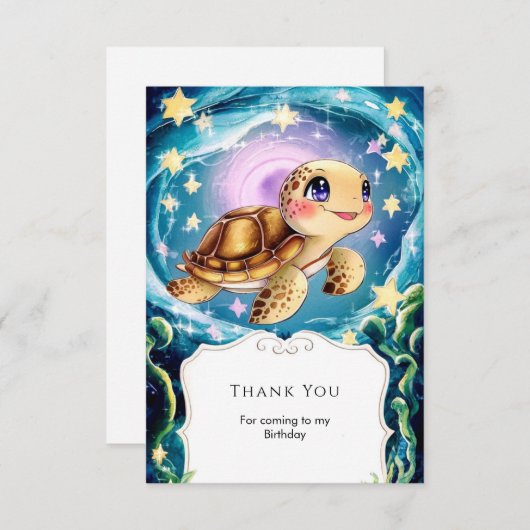 Kleurrijke Boho onderwater schildpad verjaardag Bedankkaart (Voorkant / Achterkant)
