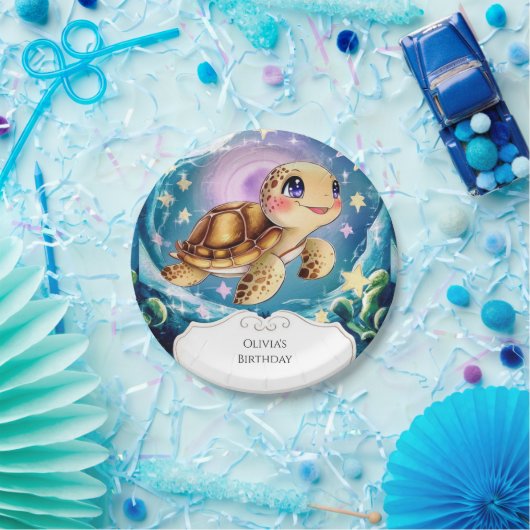 Kleurrijke Boho onderwater schildpad verjaardag Papieren Bordje (Feest)