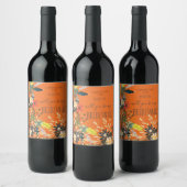 KLEURRIJKE BOHO ORANJE BLOEM WIJN ETIKET (Flessen)