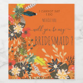 KLEURRIJKE BOHO ORANJE BLOEM WIJN ETIKET (Enkel label)