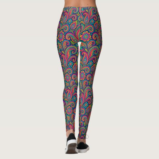 Kleurrijke Boho Paisley volkskunst Leggings (Achterkant)