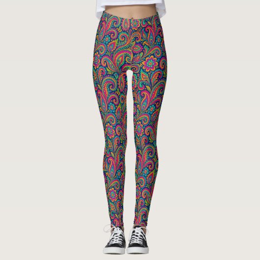 Kleurrijke Boho Paisley volkskunst Leggings (Voorkant)