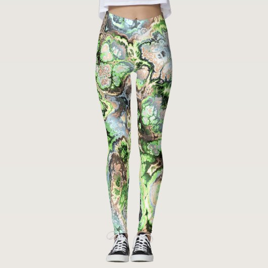 Kleurrijke Boho Pastel Fractal Marmer Abstracte ku Leggings (Voorkant)