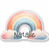Kleurrijke Boho Regenboog Monogram Waterdicht Sticker (Voorkant)