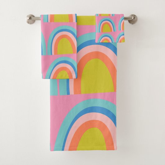 Kleurrijke Boho Regenboog Patroon Bright Pastel Fu Bad Handdoek (Insitu)