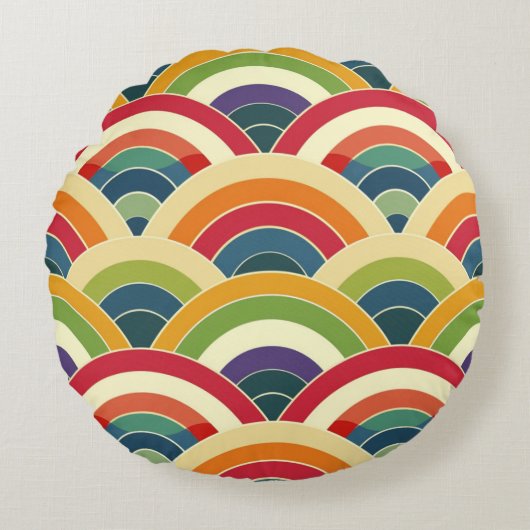Kleurrijke Boho Regenboog Rond Kussen (Voorkant)