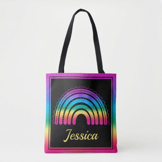 Kleurrijke Boho Regenboog Tote Bag (Voorkant)