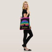 Kleurrijke Boho Regenboog Tote Bag (Op model)