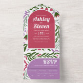 Kleurrijke boho retro boog en bloemen bruiloft all in one uitnodiging (Binnen)