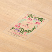 Kleurrijke boho retro takken en bloemen bruiloft acryl uitnodigingen (Laagn)