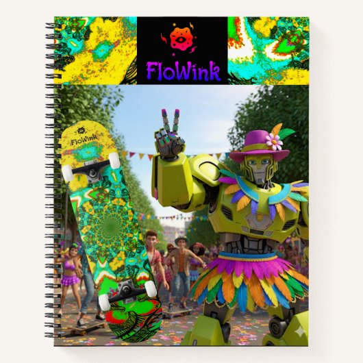 Kleurrijke Boho Robot Notitieboek (Voorkant)