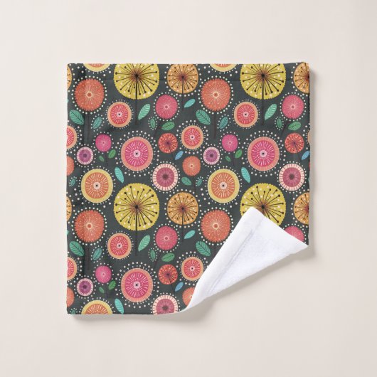 Kleurrijke Boho Scandi Folk Floral familienaam Bad Handdoek (Wasdoekje)