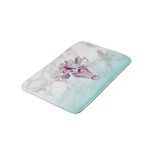 Kleurrijke Boho schedel & Bloemen Over Marmer Ombr Badmat (Gekanteld)