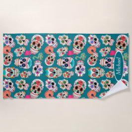 Kleurrijke Boho Sugar Skulls gepersonaliseerd Strandlaken