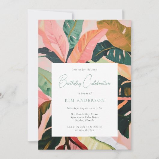 Kleurrijke Boho Tropical Palm Verjaardagsfeest Kaart (Voorkant)