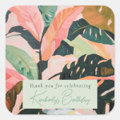 Kleurrijke Boho Tropical Palm Verjaardagsfeest Vierkante Sticker (Voorkant)