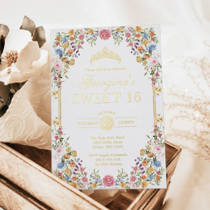 Kleurrijke Boho Tuin Bloemen Sweet 16 Verjaardag Folie Uitnodiging