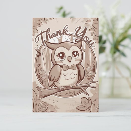 Kleurrijke Boho Uil Bedankkaart (Staand voorkant)