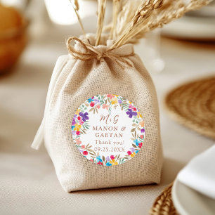 Kleurrijke Boho Waterverf Bloemen Huwelijksgunst Ronde Sticker