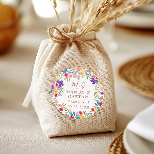 Kleurrijke Boho Waterverf Bloemen Huwelijksgunst Ronde Sticker