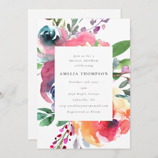 Kleurrijke Boho Waterverf Bloemen Vrijgezellenfees Kaart (Voorkant / Achterkant)