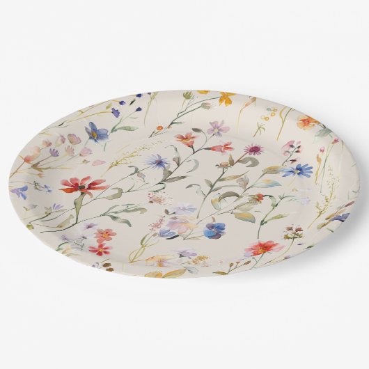 Kleurrijke Boho waterverf wilde bloem Papieren Bordje (Gekanteld)