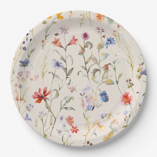 Kleurrijke Boho waterverf wilde bloem Papieren Bordje (Voorkant)