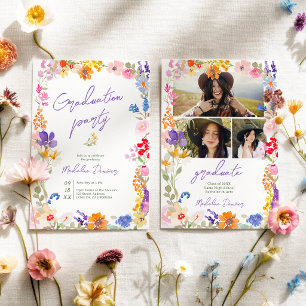 Kleurrijke Boho Wilde Bloem Foto Afstuderen Kaart