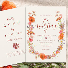 Kleurrijke Boho Wilde Bloemen Herfst Bruiloft Kaart
