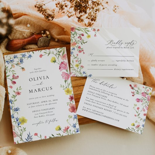 Kleurrijke Boho Wildflower Elegante Sprookjesbruil Programmakaart