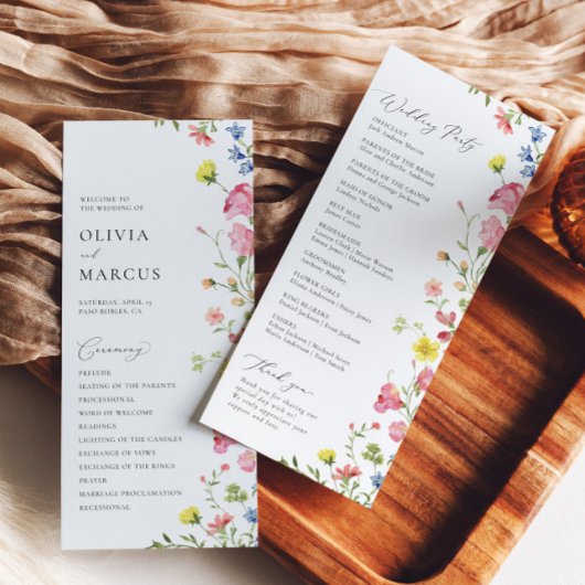 Kleurrijke Boho Wildflower Elegante Sprookjesbruil Programmakaart