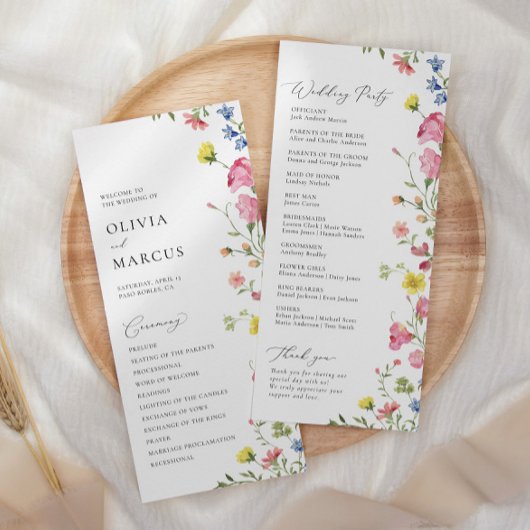 Kleurrijke Boho Wildflower Elegante Sprookjesbruil Programmakaart