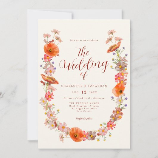 Kleurrijke Boho Wildflower Fall Wedding Kaart (Voorkant)