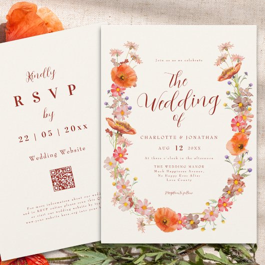 Kleurrijke Boho Wildflower Fall Wedding Kaart