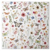 Kleurrijke Boho Wildflower Garden vlinder patroon Tegeltje (Voorkant)