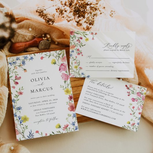 Kleurrijke Boho Wildflower sprookje Elegante bruil Kaart