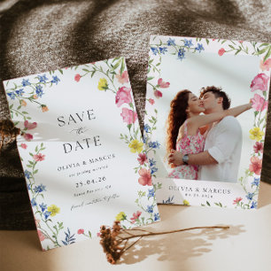Kleurrijke Boho Wildflower sprookje Elegante bruil Save The Date