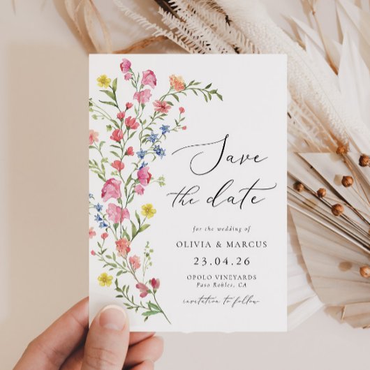 Kleurrijke Boho Wildflower sprookje Elegante bruil Save The Date