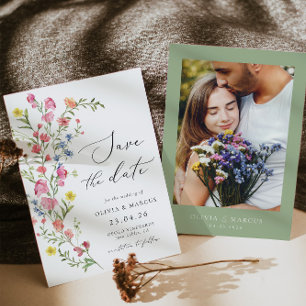 Kleurrijke Boho Wildflower sprookje Elegante bruil Save The Date