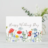 Kleurrijke Boho Wildflower Thema Happy Wedding Day Kaart (Staand voorkant)