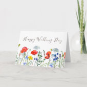 Kleurrijke Boho Wildflower Thema Happy Wedding Day Kaart (Voorkant)
