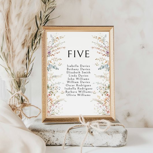 Kleurrijke Boho Wildflower Trouwtafelnummers Kaart