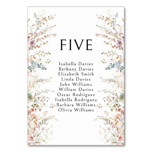 Kleurrijke Boho Wildflower Trouwtafelnummers Kaart (Voorkant)