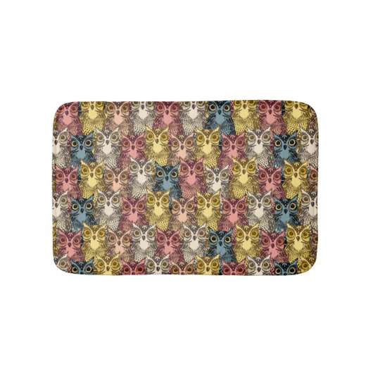 Kleurrijke Boho Woodland Uil Patroon Badmat (Voorkant)